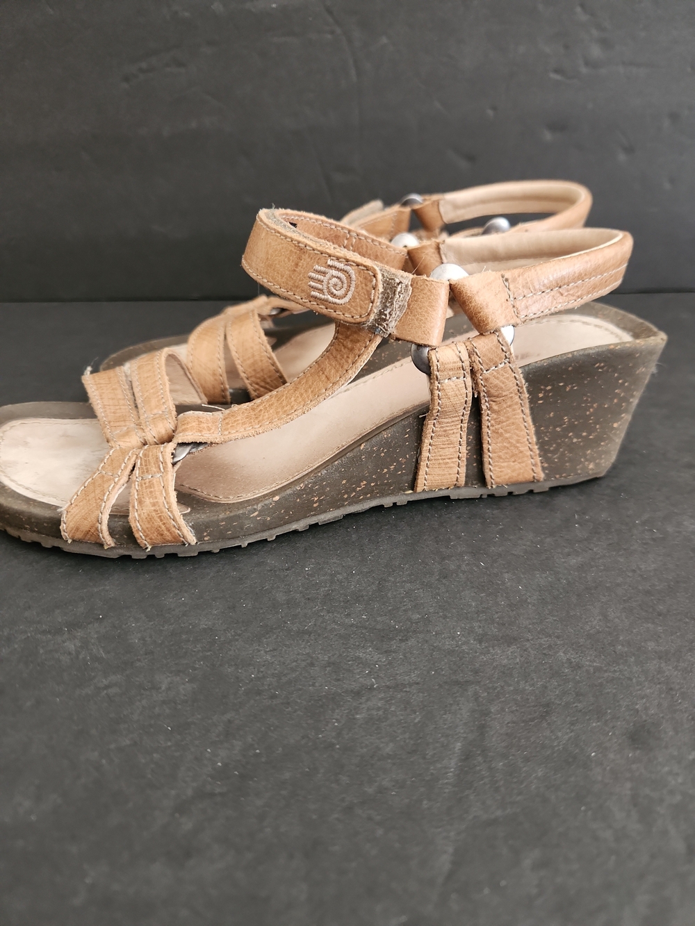 Teva Ventura Womens Size 7 Sandals Leather Cork Wedge Heel Camel Tan Beige 4253 - Picture 4 of 6